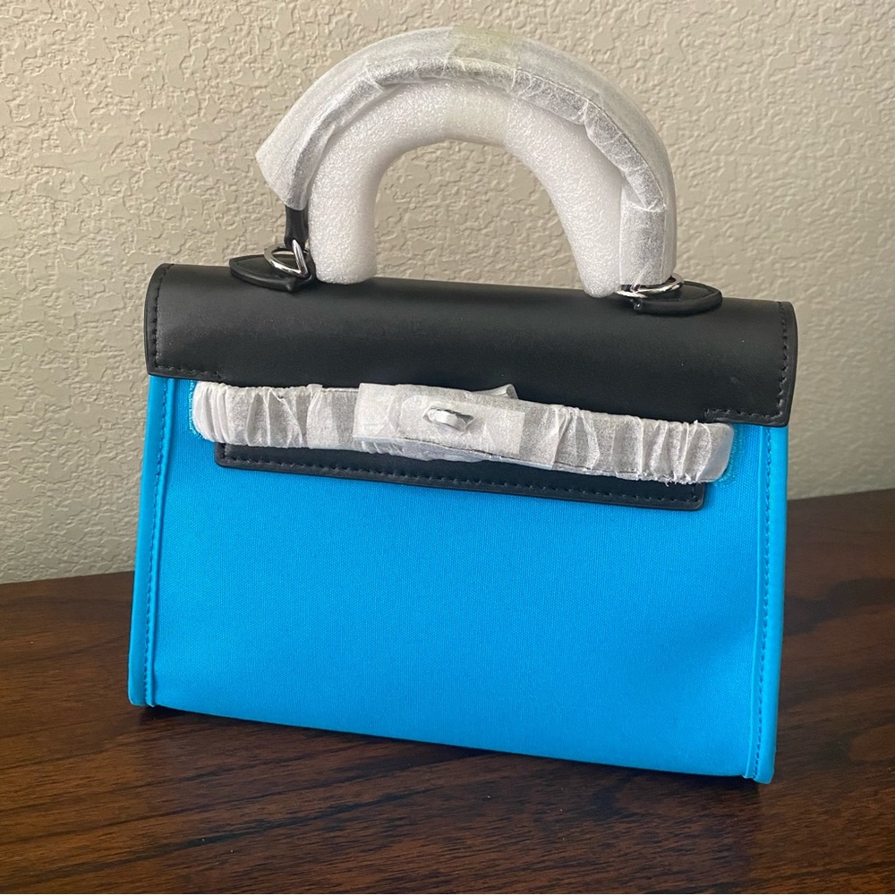 Blue Fabric Canvas Leather 22 KL Satchel Crossbody Belted Top Handle Bag | B8/S1